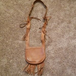 Boho leather tassel purse